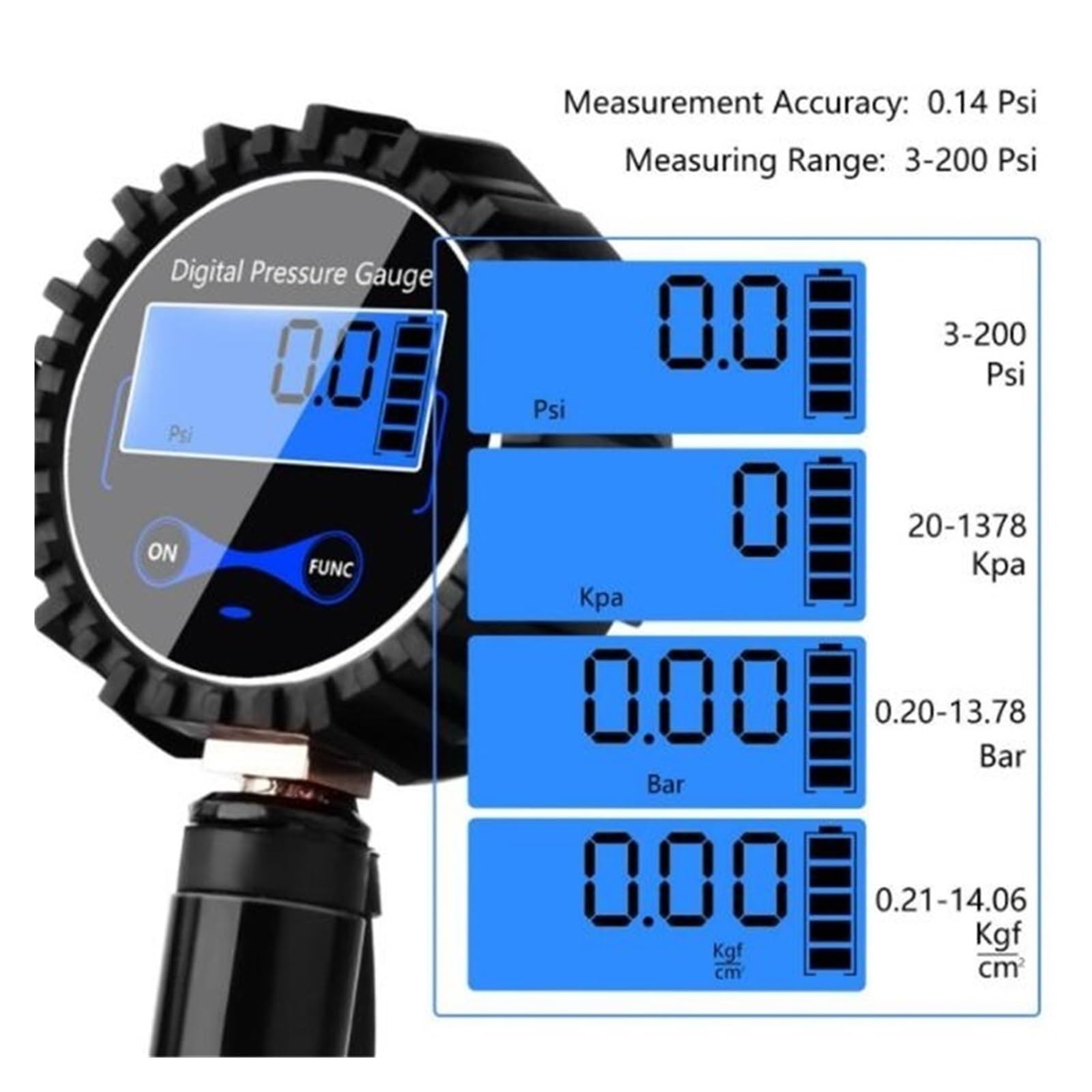 Indicatore di gonfiaggio della pressione aria del pneumatico del camion automobile digitale Display LCD Retroilluminazione a LED Tester del veicolo Monitoraggio inflazione Manometro