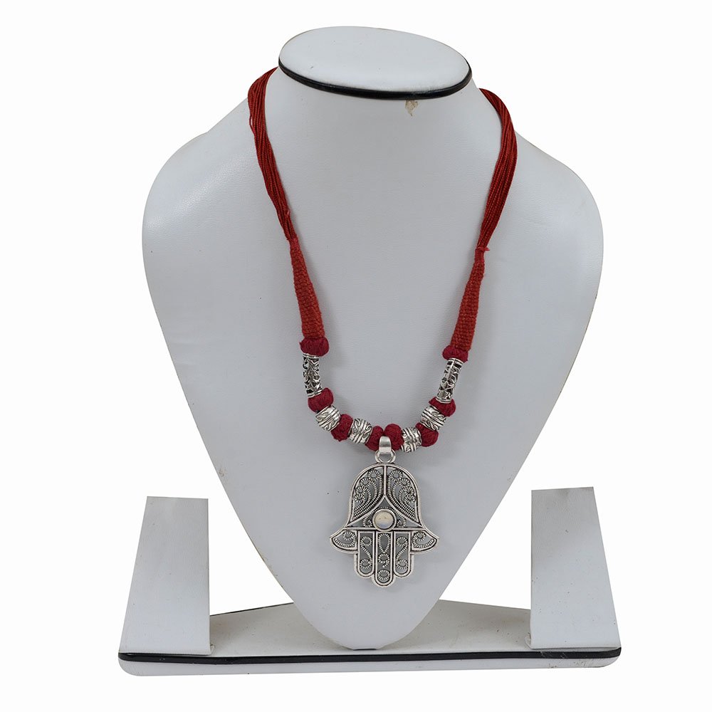 Boho Tribal Necklace in Silver with Turquoise Beads