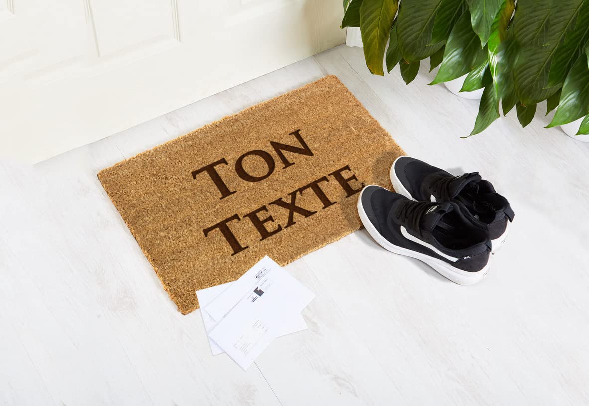 Paillasson personnalisé en fibre de coco avec n'importe quel texte, Tapis antidérapant et absorbant, Différents motifs de paillassons internes pour l'intérieur de la maison (90 x 60cm, modèle 1)