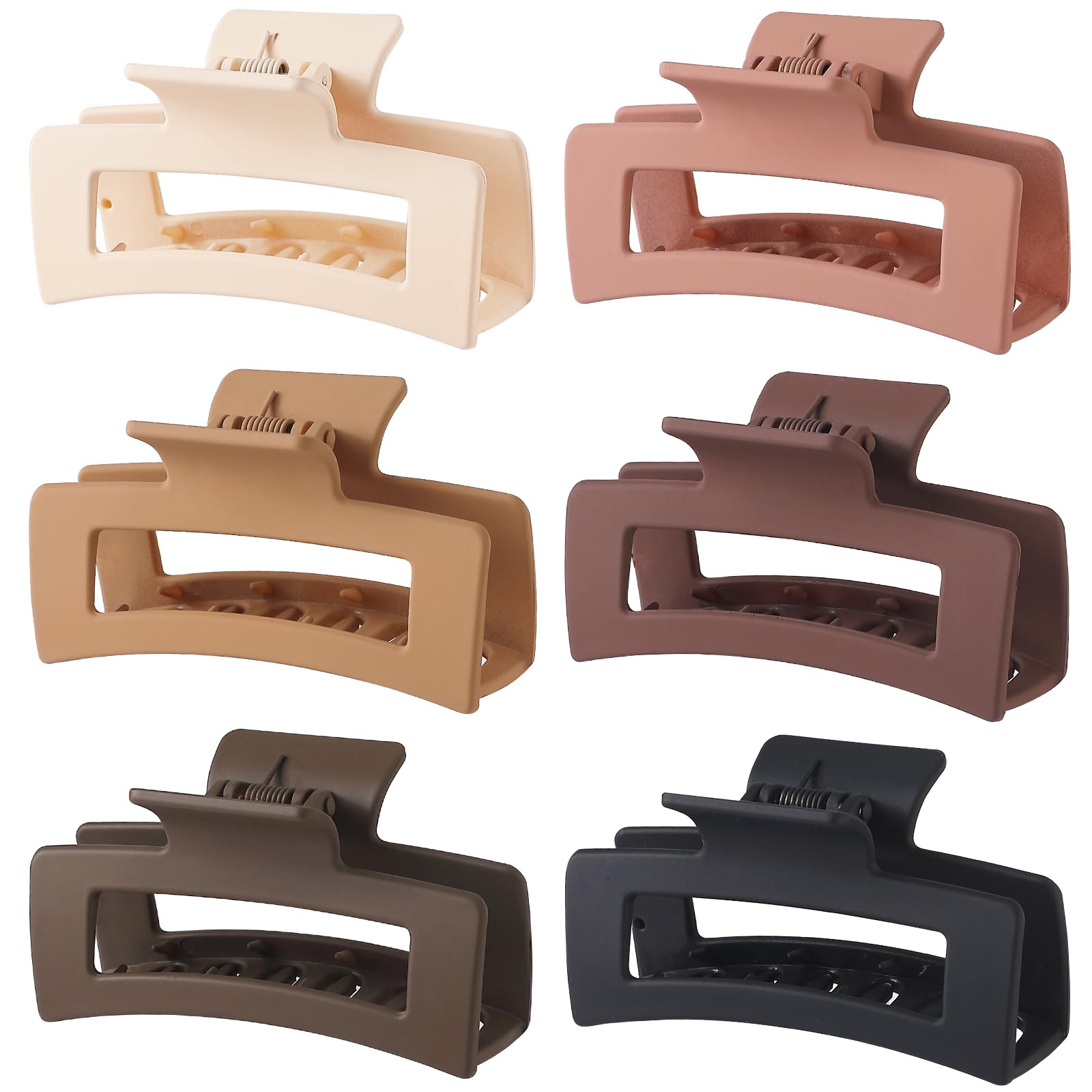 Hair Clip, 3.5 Inch Medium Square Claw Clips Rectangle Clips 6 Pack Rubber Paint Acrylic Plastic Metal, Non-Slip Design for Women Girls - Coffee