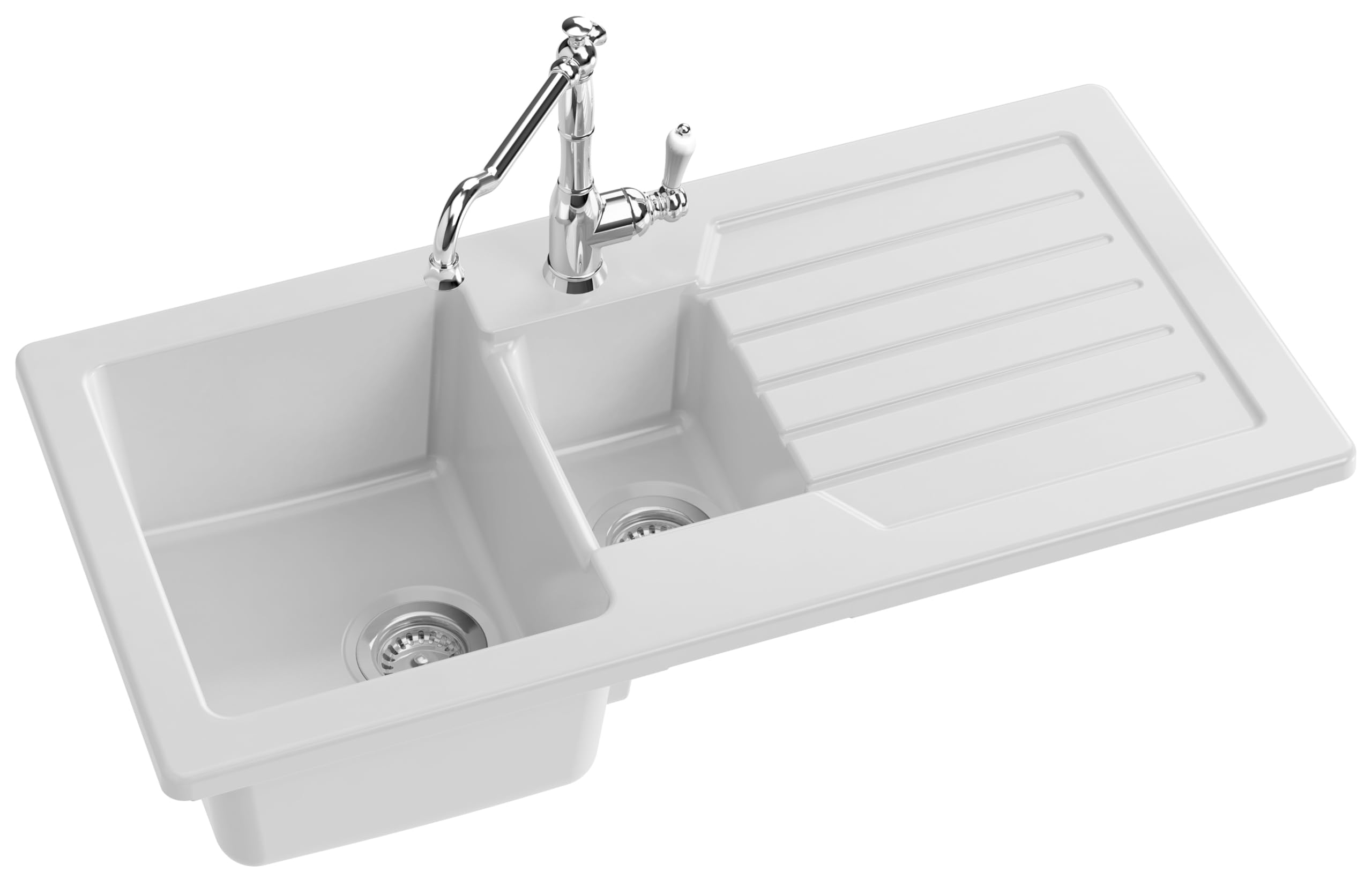 JACOB DELAFON Fregadero Cerámico de Cocina con 1,5 Pozas Muy Duradero e Higiénico Fácil Limpieza y Mantenimiento Reversible (Grifería a Izquierda o Derecha) Medidas 100x50 cm Color Blanco ESC02-00