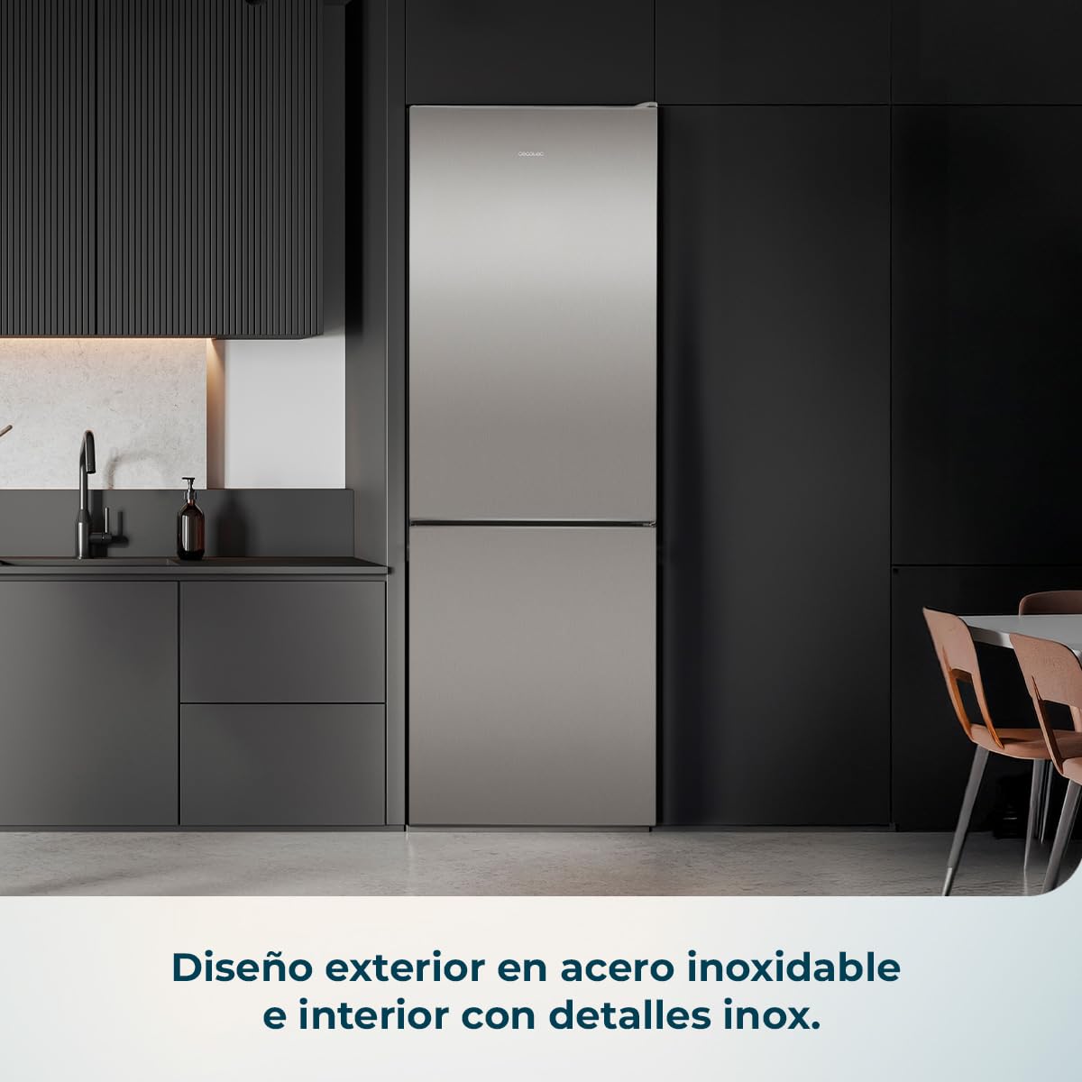 Cecotec Frigorífico Combi 322L Bolero CoolMarket Combi 322i Inox D. 185,5cm de Alto, 59,5cm de Ancho, Tecnología Multi Airflow, HumidityFlex HUB, LED Interior