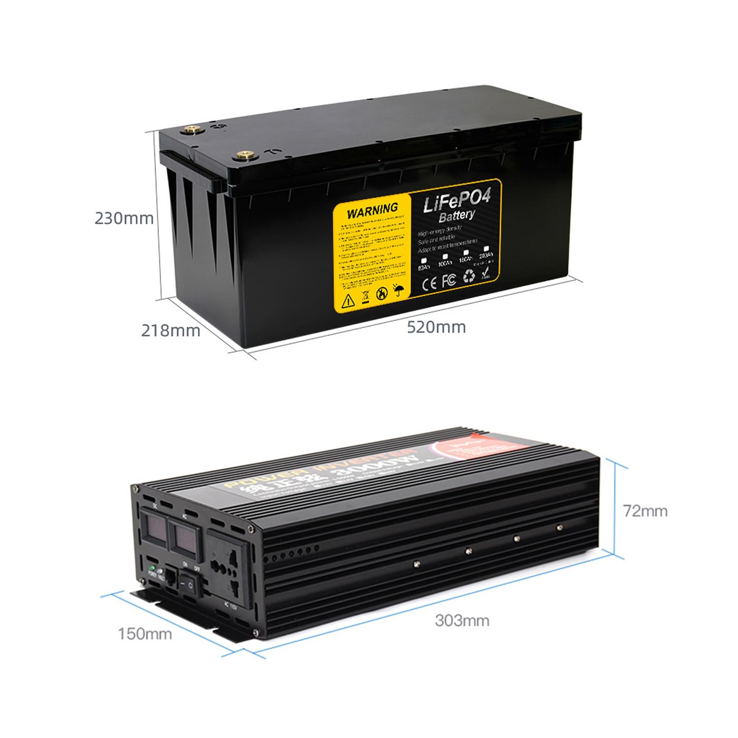 Batteria 12 Volt LiFePO4 12V 80Ah 100Ah 150Ah 200Ah Batteria Litio Alimentazione Emergenza con Inverter 1000W 3000W 4000W unità Generazione di energia Portatile,12v150ahwith3000w