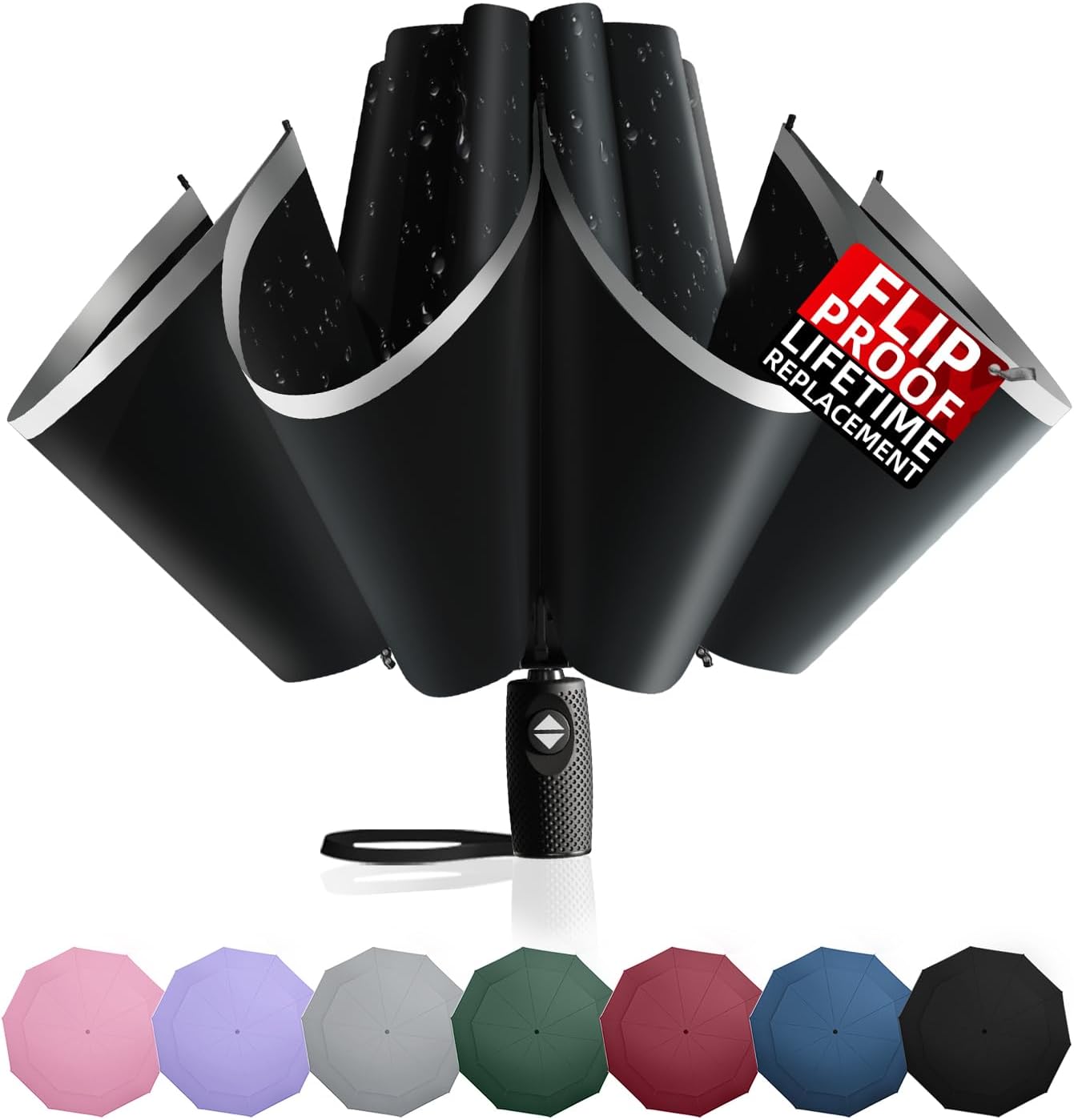 Windproof Inverted Umbrella with Reflective Stripe – Auto Compact Rain & Sun UV Umbrella for Car & Backpack