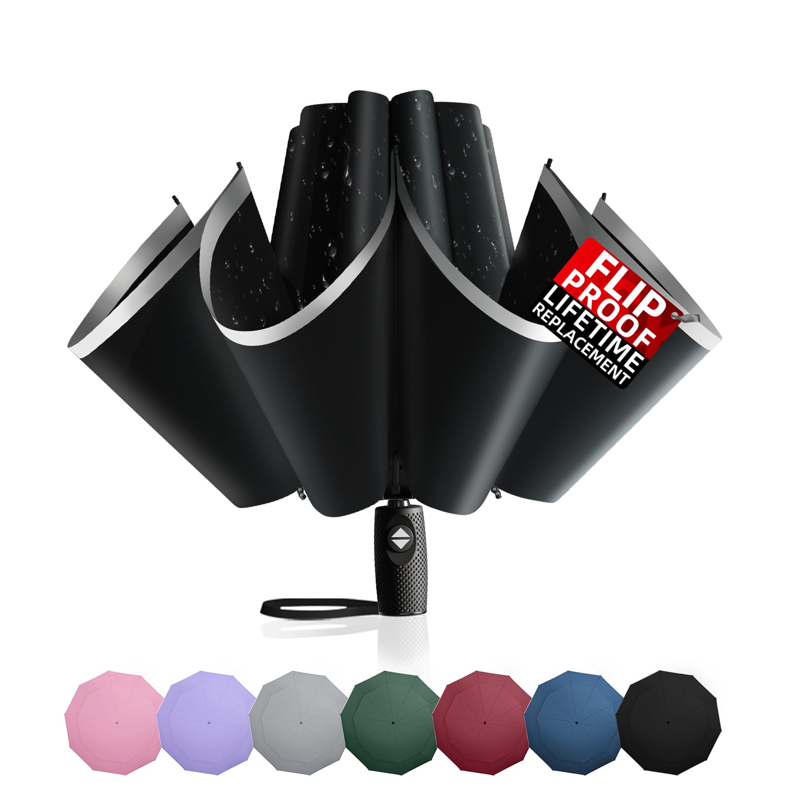 Trenovo Windproof Inverted Umbrella with Reflective Stripe – Auto Compact Rain & Sun UV Umbrella for Car & Backpack