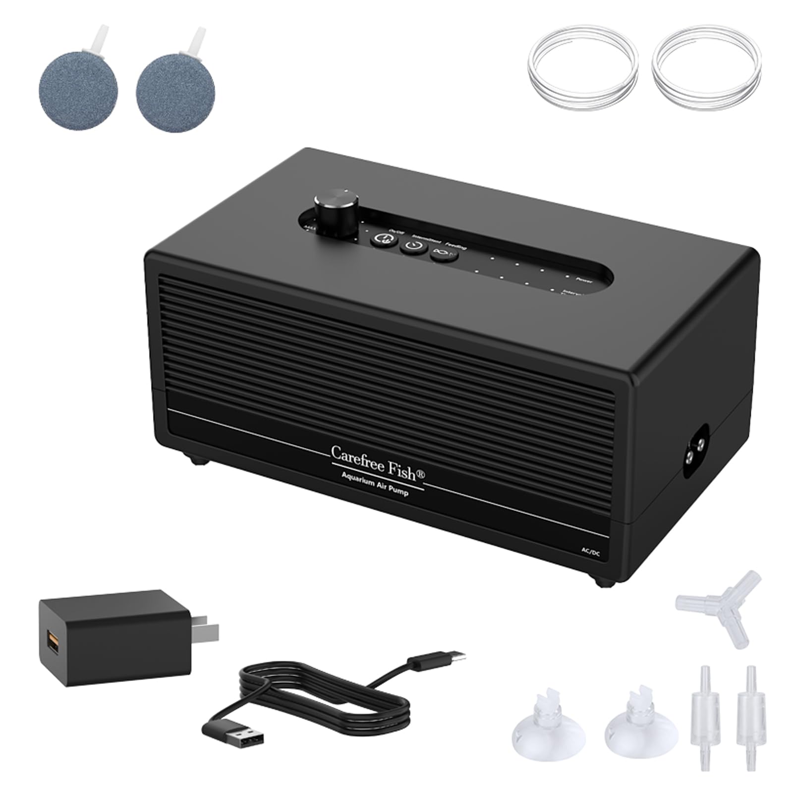 Carefree Fish 6W AC/DC USB Aquarium Lithium Battery Air Pump Dual Air Outlets Power Outage Automatic Startup Function Work for 15~96 Hours with 2 Air