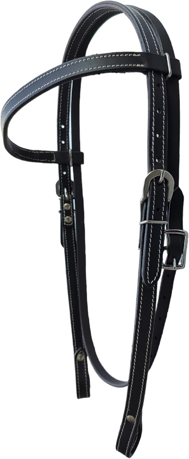 Double Stitched Latigo Leather Browband Western Horse Headstall