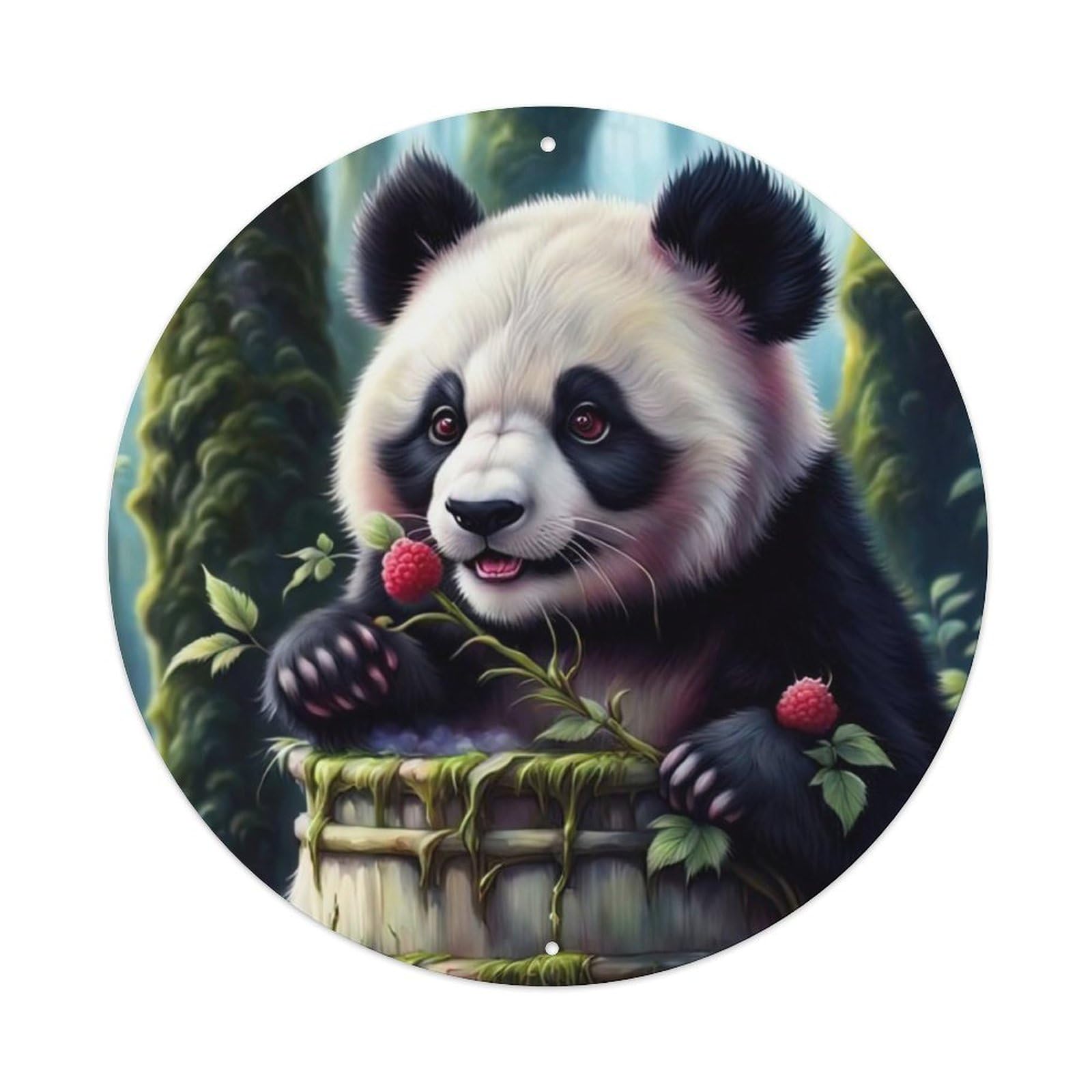 Animal Artwork Panda Eating Fruit Metal Tin Sign