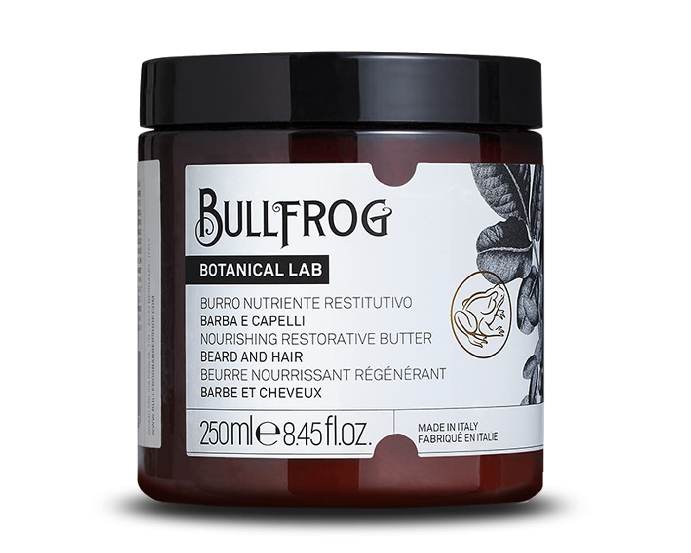 Bullfrog - Burro Nutritivo Restitutivo – Bálsamo para Cabello y Barba, Nutritivo y Suavizante, Fórmula con Pistacho y Almendra, 97,2% Ingredientes Naturales, 250 ml