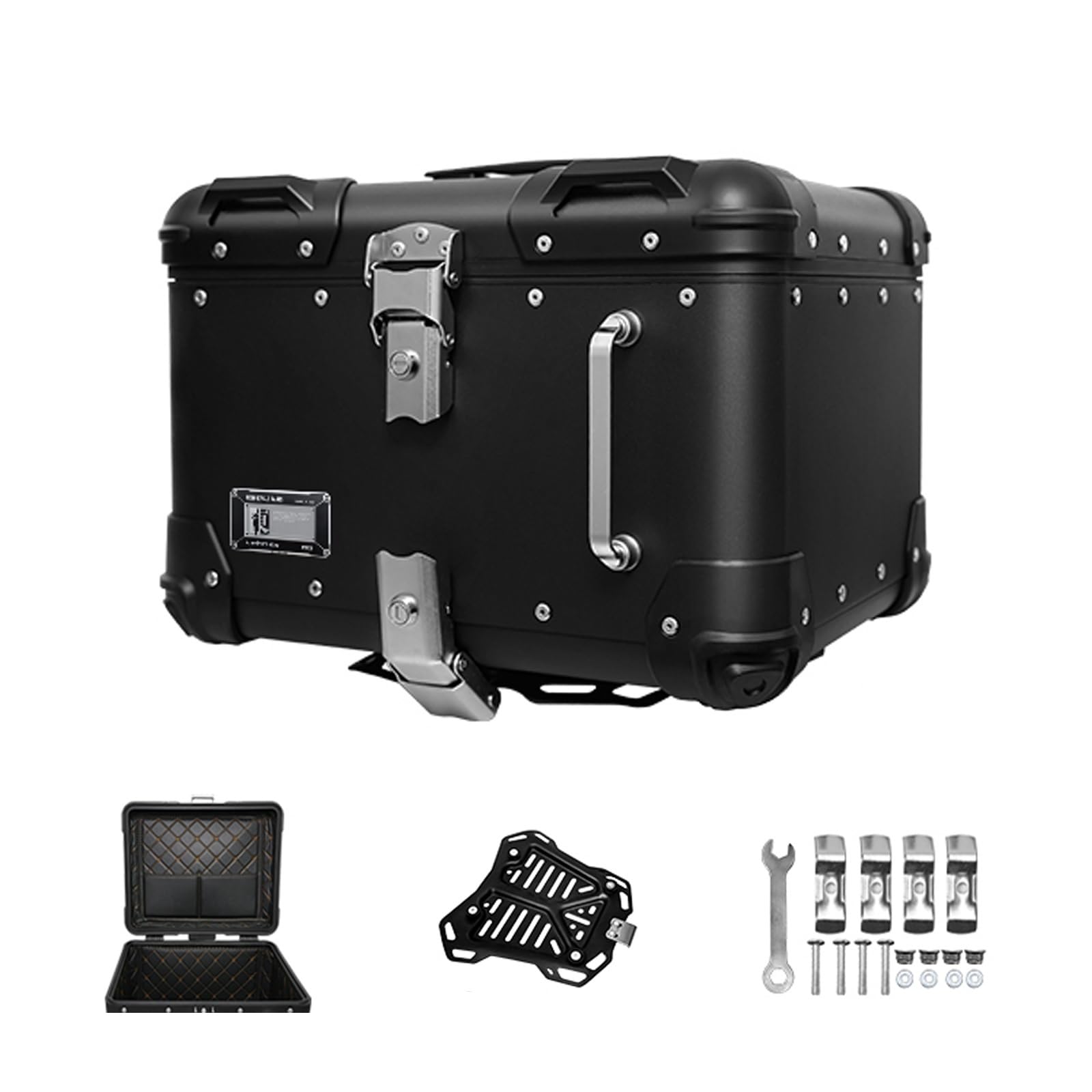 40L/45L Top Case Moto Amortiguadora Aleación De Aluminio Maletero De Motocicleta Con Placa Universal Impermeable Caja Para Moto Con Cerradura De Seguridad Para Casco Equipaje Diseño Cuadrado Robusto(B