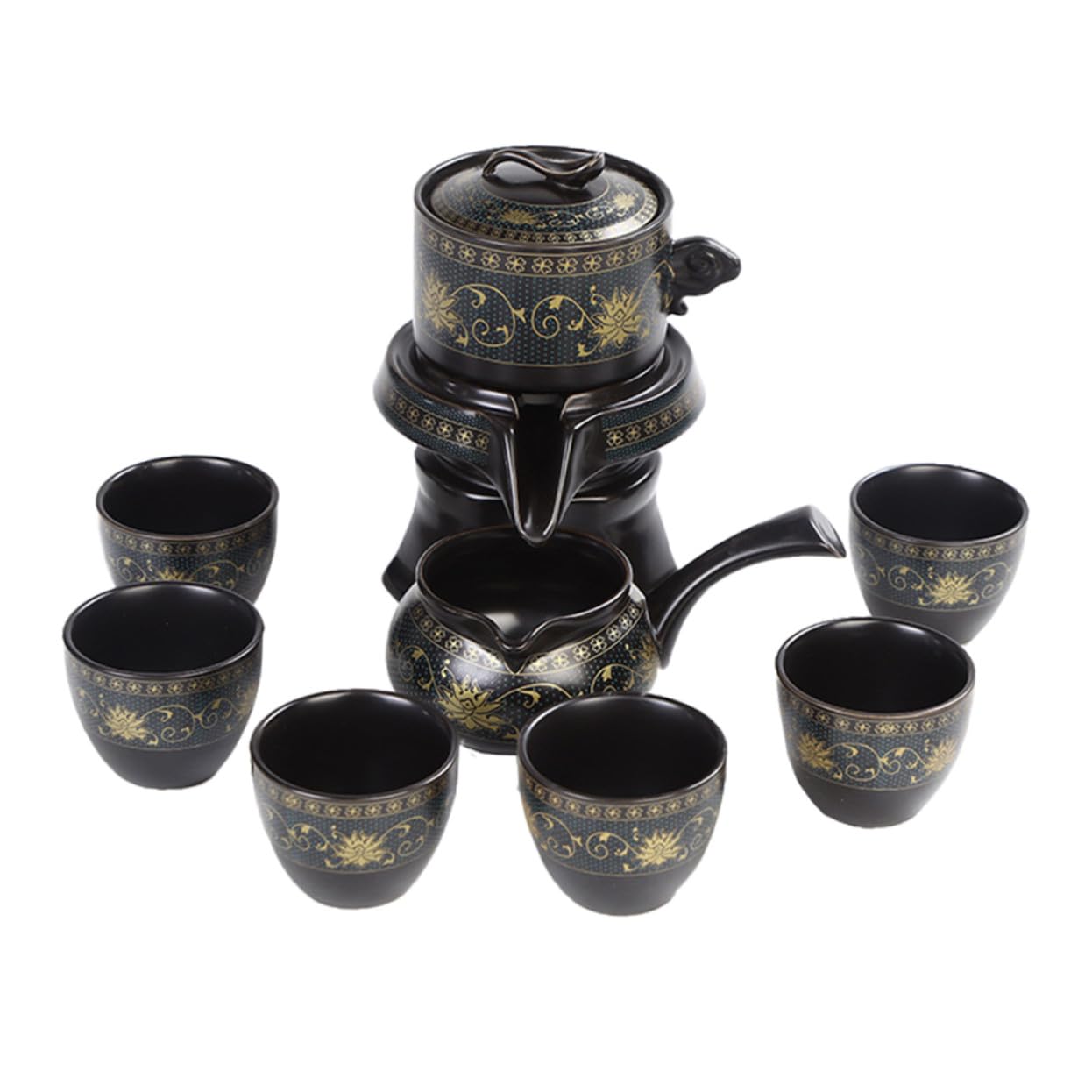 ERINGOGO Keramik Teekannen Satz in Schwarz mit Retro Design Halbautomatisch und Vielseitig für Büro und Liebhaber von Blumentee und Obstwasser