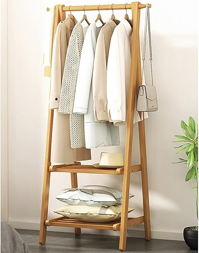 Perchero de madera de bambú, con estantes de almacenamiento, perchero colgante de ropa, para entrada, sala de estar y dormitorio (marrón 26.0 x 15.7
