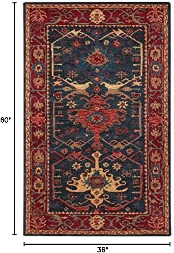 Sam Art Rugs Wool Rug CHIA Channin Indigo Hand Tufted Traditional Wool Rug New Floral Oriental Vintage (3x5)