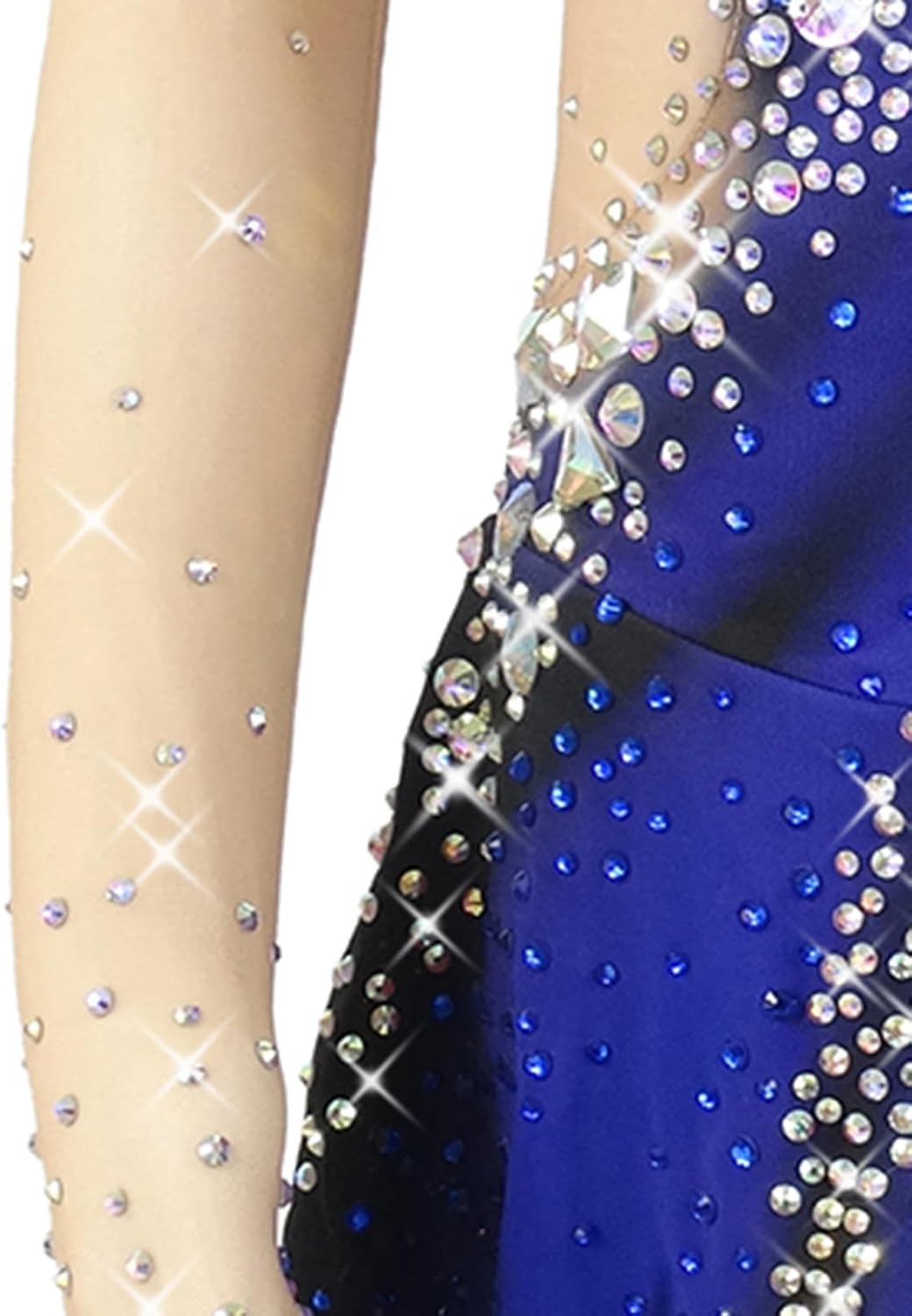 Girl's Blue Long Sleeved Figure Skating Dress Professional Competition Performance Clothing for Figure Skating Skirt