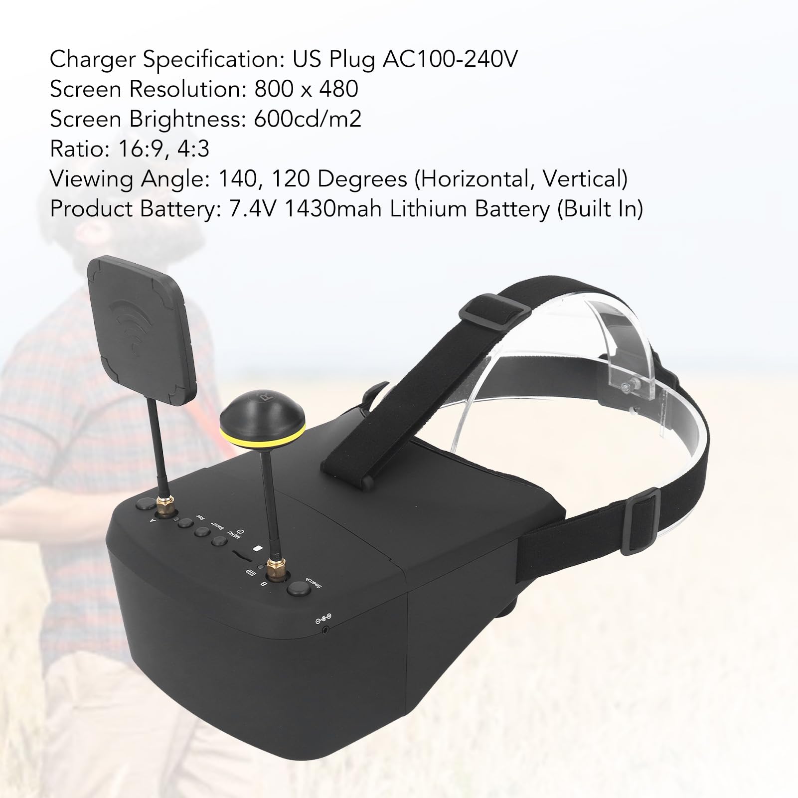 EV800D FPV Goggles with DVR 40CH 5 Inch 800x480 Resolution Video Headset, Dual System Mini FPV Goggles for FPV Quadcopter Drones, Build in 7.4V 1430mah Battery (5.8Ghz) : Toys & Games