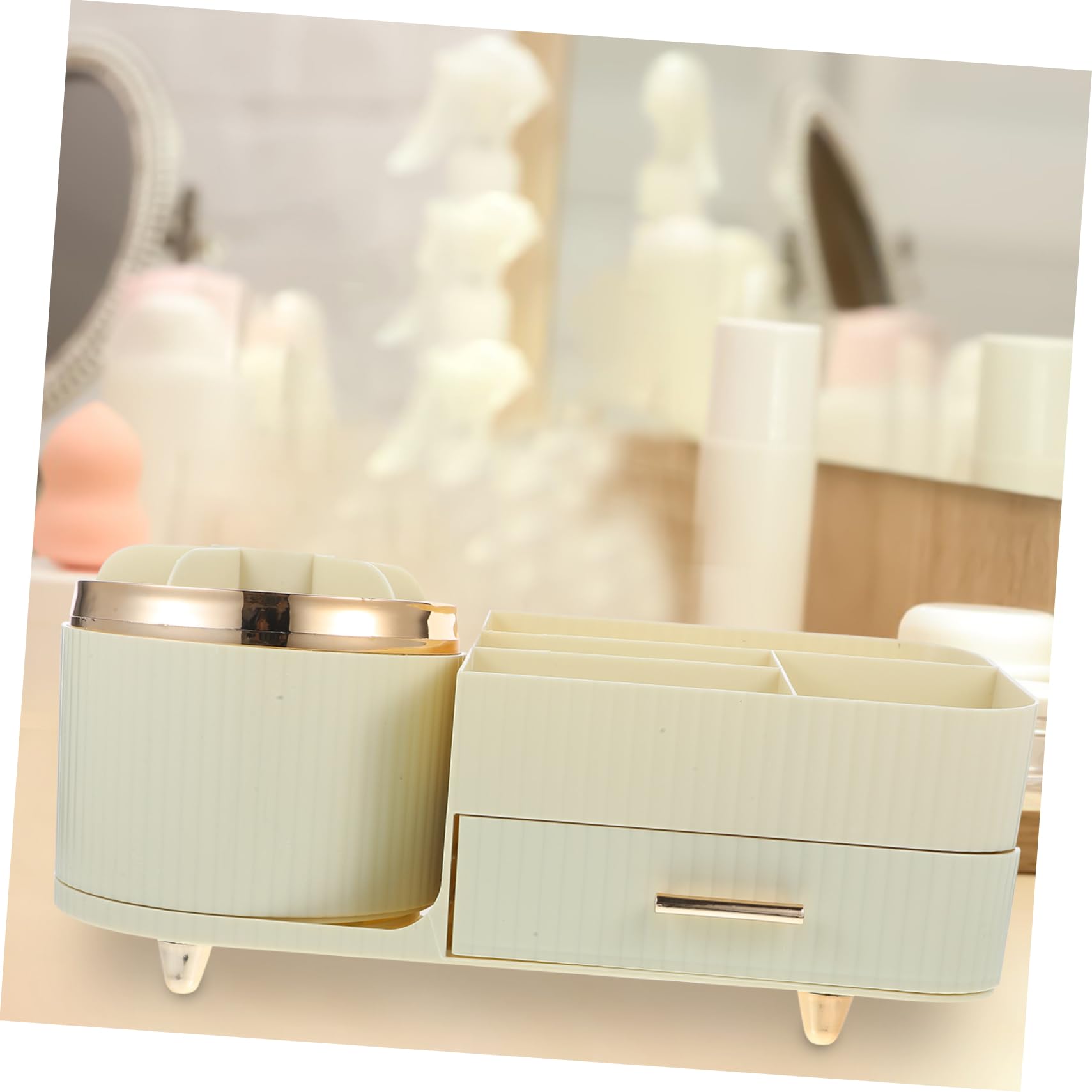 BESTOYARD Drehbarer Make Up Pinselhalter mit Organizer, Pet, Beige
