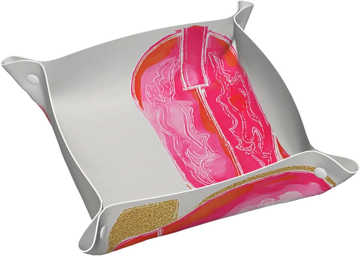 Pink Cowboy Boot Valet Tray Leather Desktop Storage Organizer Bedside For Jewelry Keys Coin Candy Sundries