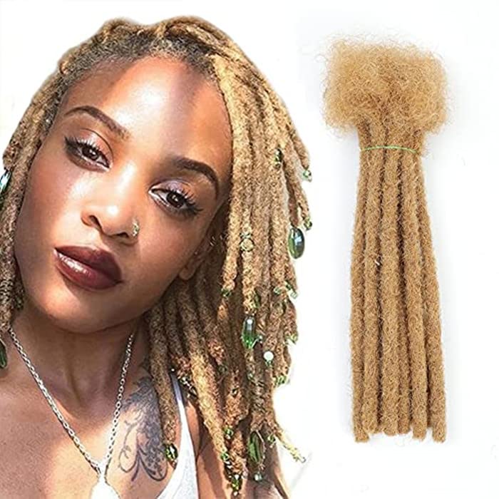 Human Hair Loc Extensions Full Hand-made Permanent Dreadlocs Honey Blonde Dreadlock Extensions Human Hair, ANMUCEIL 8inch 30 Strands (8inch, 27#)