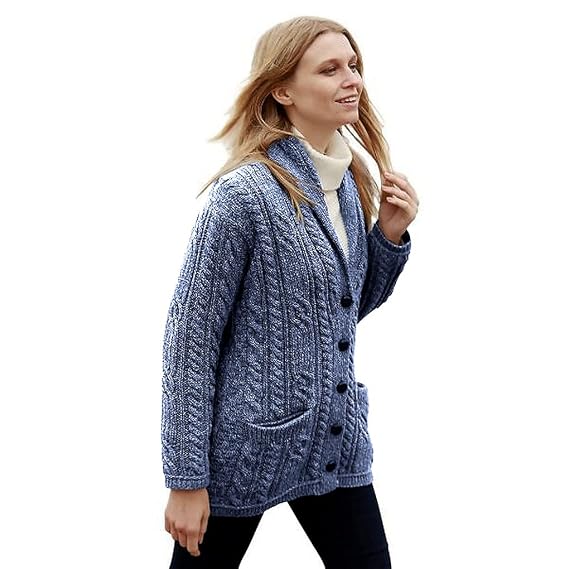 Cable Knit Irish Shawl Cardigan Sweater 