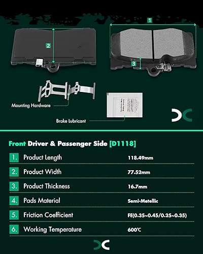 Miniatura 3 de SCITOO D1118 D1113 Kit de pastillas de freno semimetálicas delanteras y traseras de repuesto para Lexus GS350 2007-2011, para Lexus GS430 2006-2007,