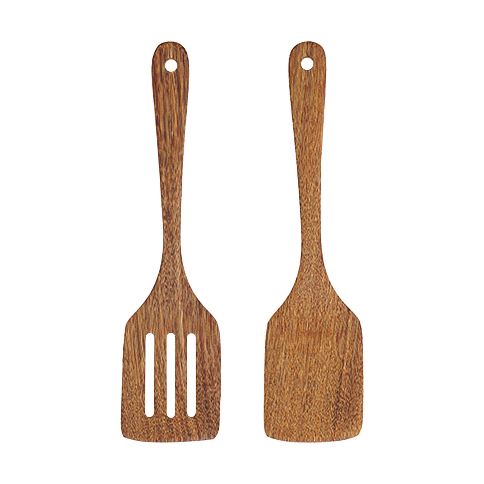 2 Pieces Wooden Spatulas, Including 30 cm Slotted Spatula and 30 cm Spatula, Wooden Slotted Spatulas for Cooking, Heat Resistant Non Stick Cookware