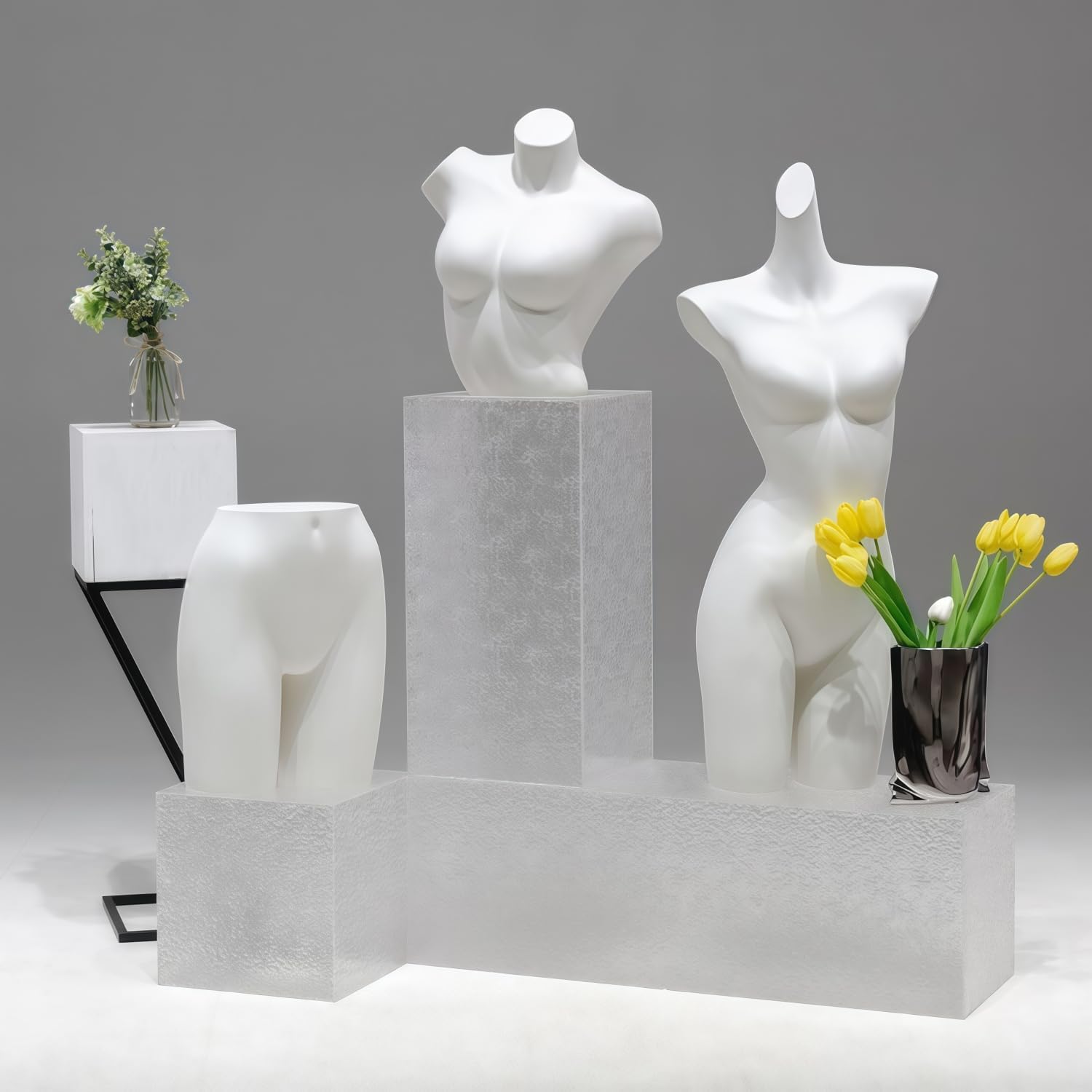 Matte White Mannequin Torso, Half Body Dress Form for Bra Display, Lingerie Mannequin for Photography, Modern Display Dummy for Retail Store (Matt White,Men's Hip)