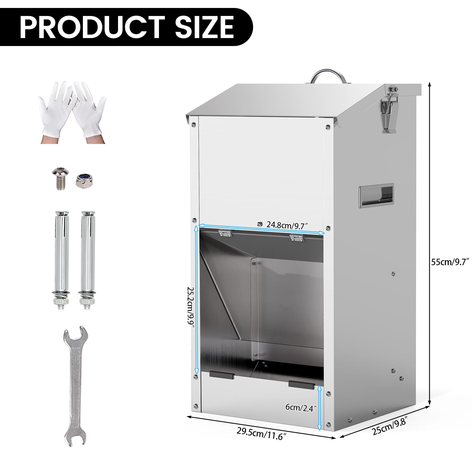 Alimentador Automático De Perros De 20L, Gran Capacidad, De Acero Inoxidable, para Exteriores, Dispensador De Comida para Perros por Gravedad,Comedero De Alimentación Automática para Grandes