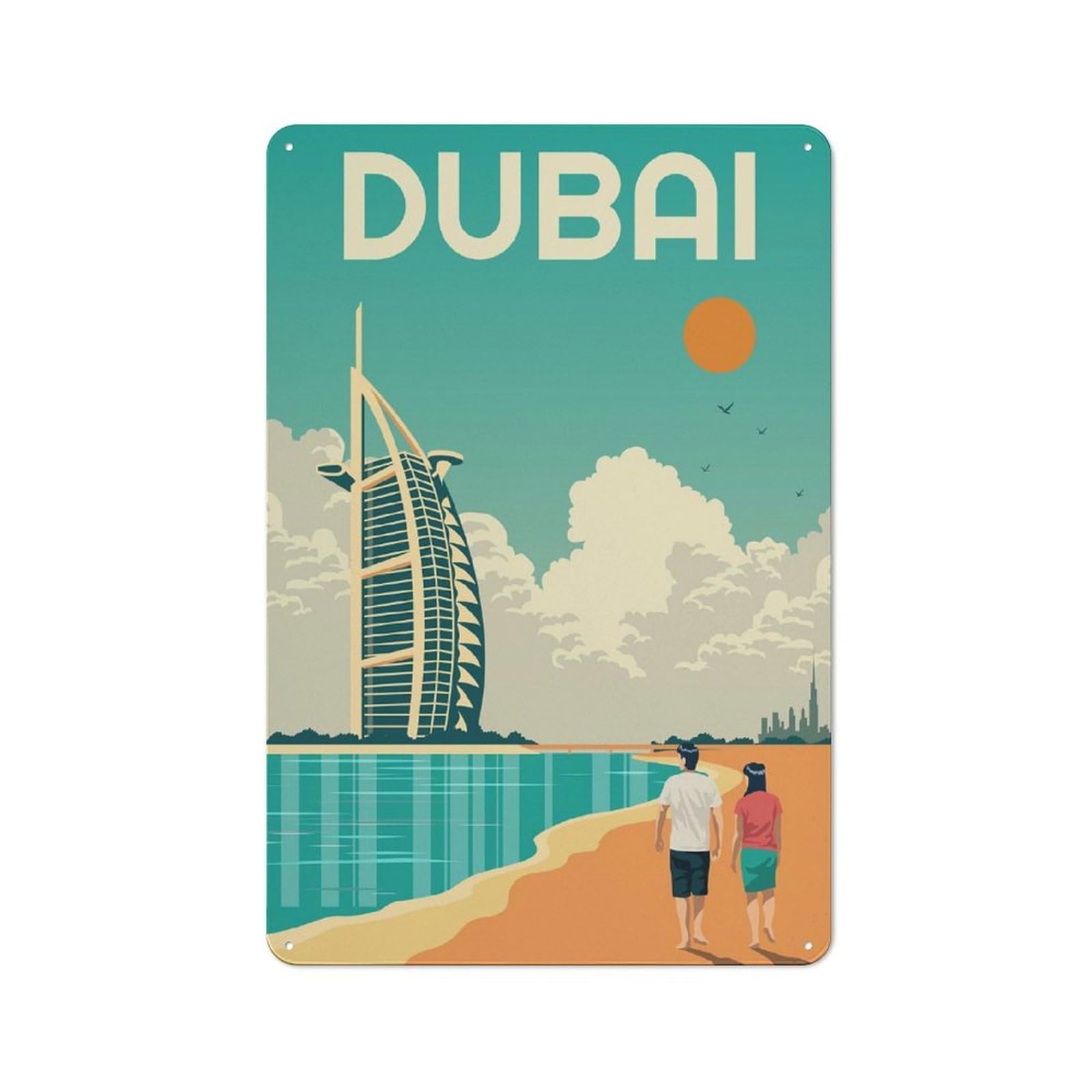 Classic Dubai Travel (2) Metal Wall Art Sign 30x20cm, Vintage Wall Decor for Lounge, Study, Pub Or Wall Gallery