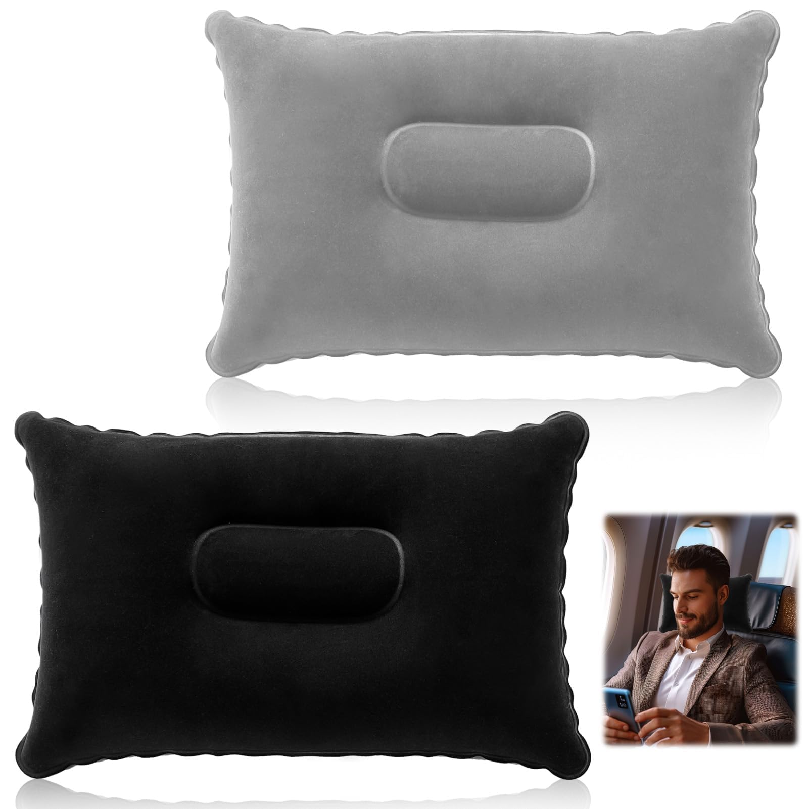 Hemlosk Almohada Playa Camping Hinchable2X Cojín Inflable para Camping, Almohadas de Camping Hinchables Almohada de Viaje Ultraligera Almohada de Playa, Viajar Acampar al Aire Libre Pescar, 34x22 cm