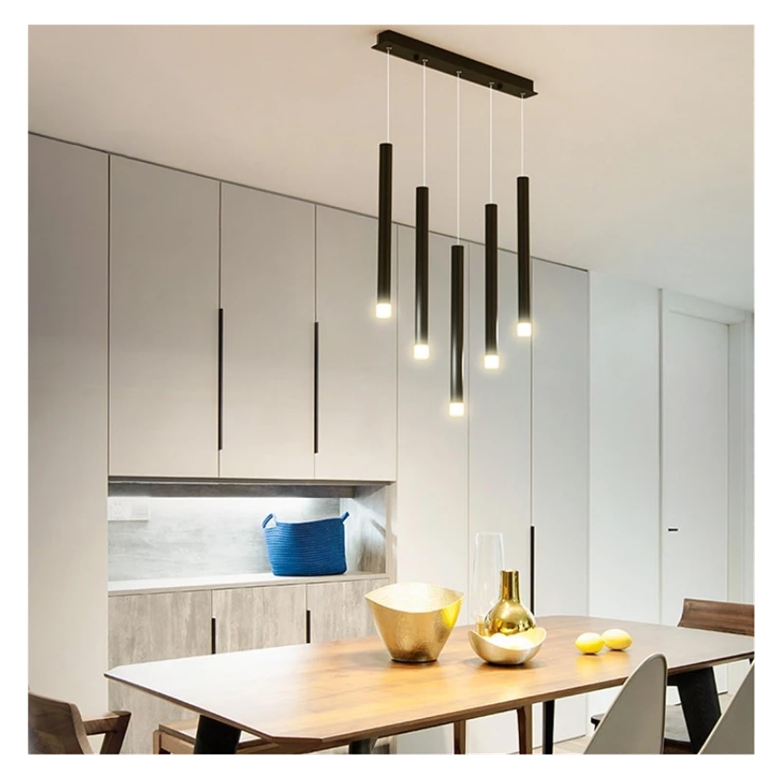 Lámpara de diseño negro con 5 cabezales LED para iluminación de comedor