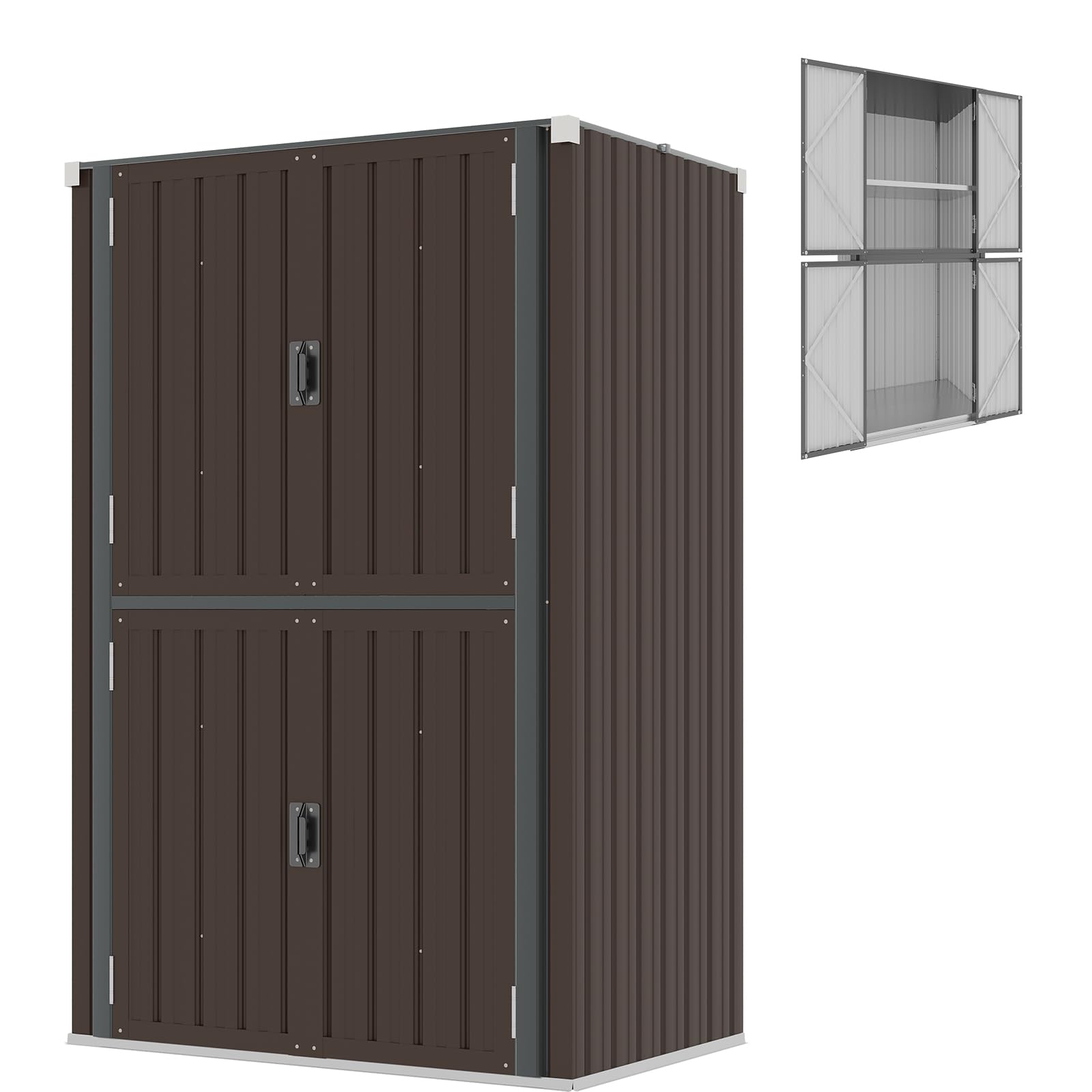 YODOLLA Tall Metal Outdoor Storage Cabinet Shed with Shelves Brown