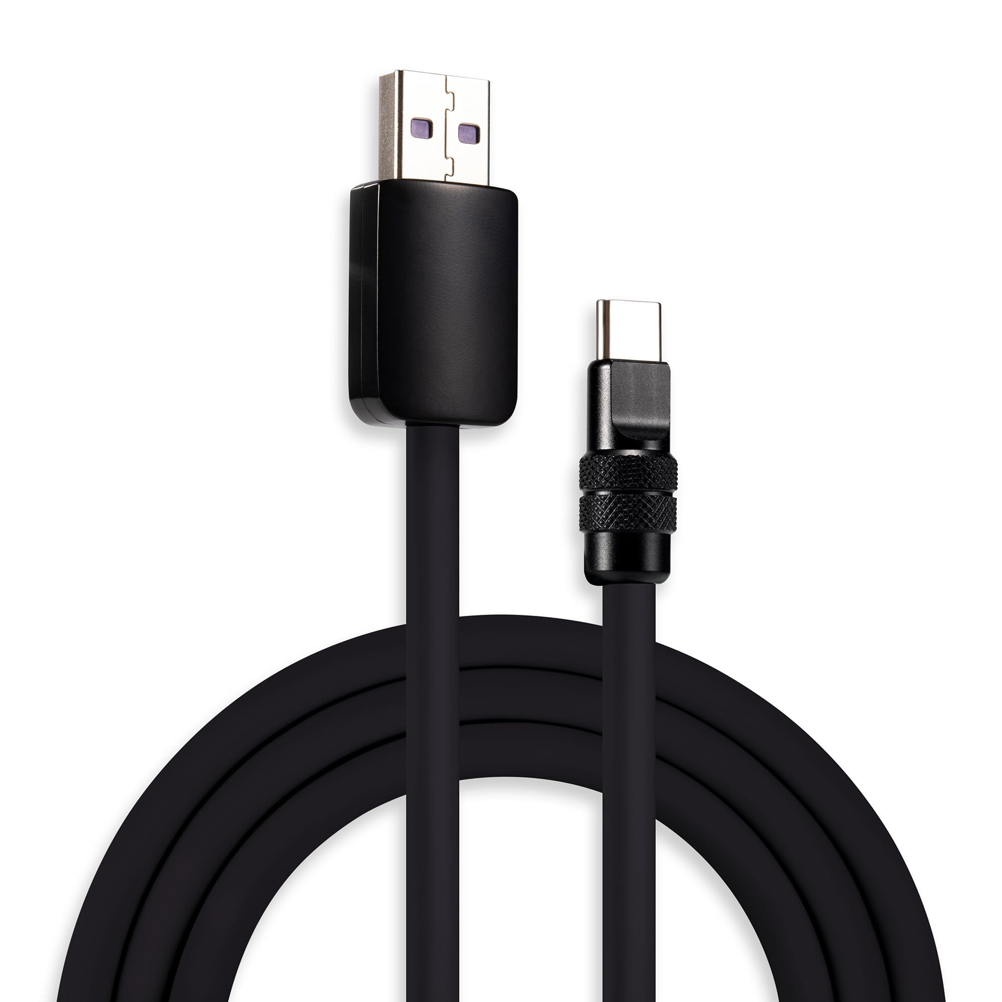 chubbycable Cavo di ricarica da USB A a C, in silicone, 120 W, nero opaco, 2 m | 6 mm di spessore, 45.000+ piegatura testata, trasferimento dati 480 Mbps, chip di sicurezza E-Marker, design senza grovigli
