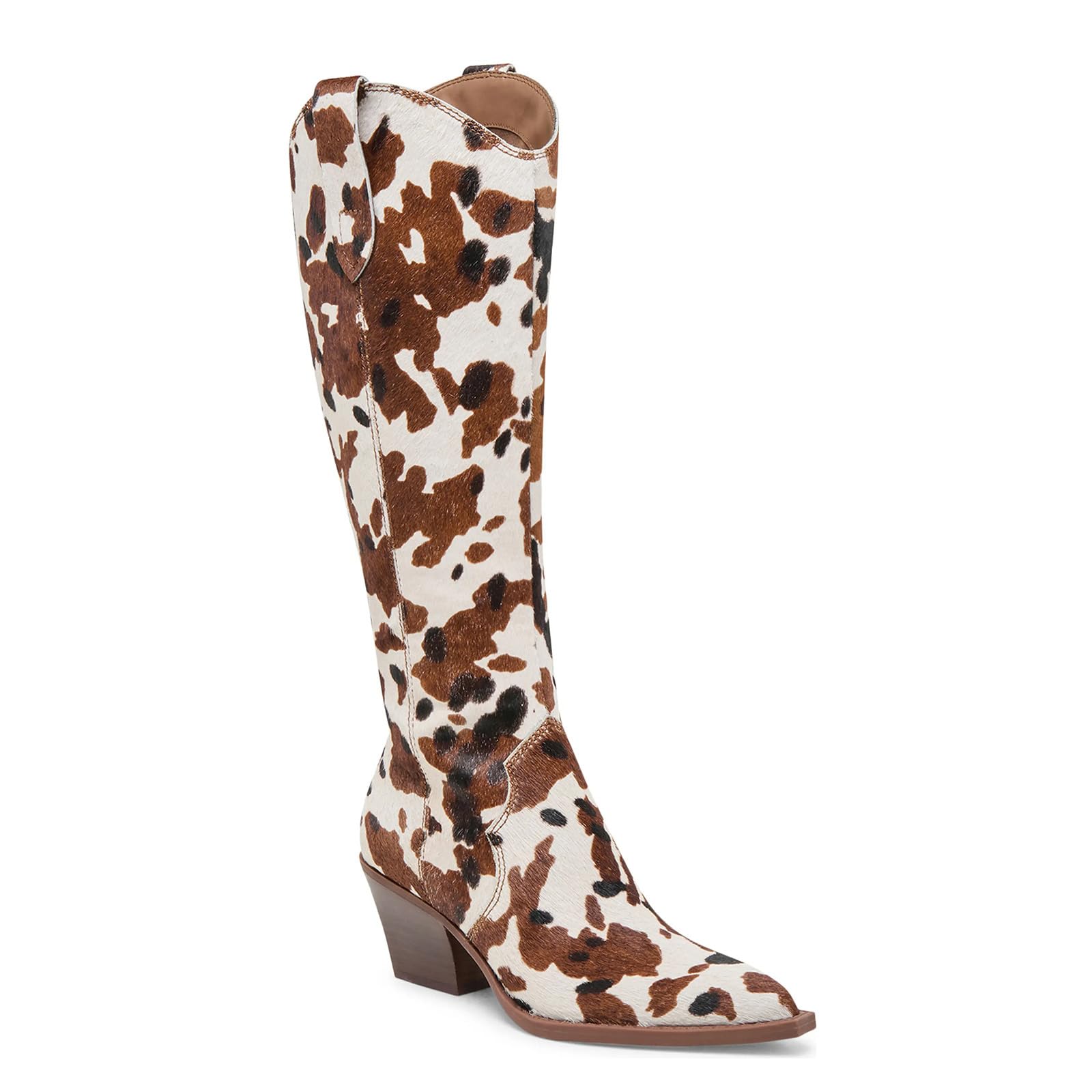 MICIFA Suede Knee High Boots for Women Pointed Toe Chunky Block Heel Tall Boots Pull On Western Cowboy