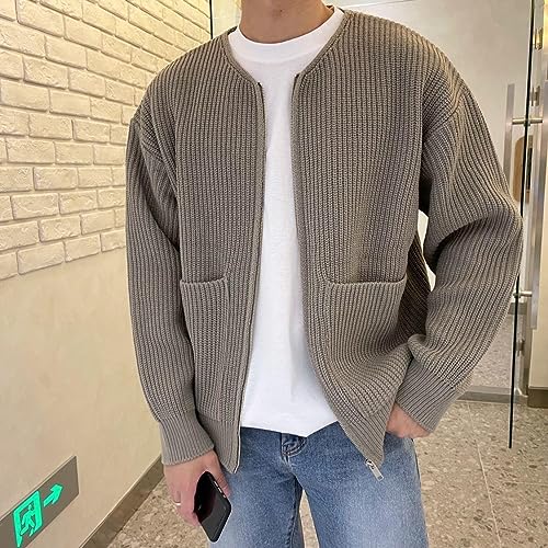 Trendy Cardigan for Men, Zip-Up Long Sleeve Loose Casual Knit Cardigan Sweater Jacket with Pockets4