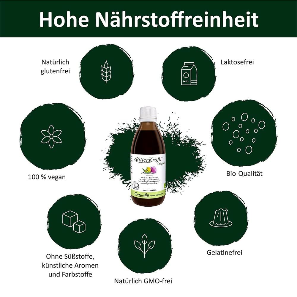 BitterKraft! Original BIO Bitterstoffe Tropfen 200 ml – nach Hildegard von Bingen – 9 erlesene Bitterkräuter - Verdauungsfördernd – hochdosierte Bittetropfen - 100% Natur – Vegan – Made in Germany