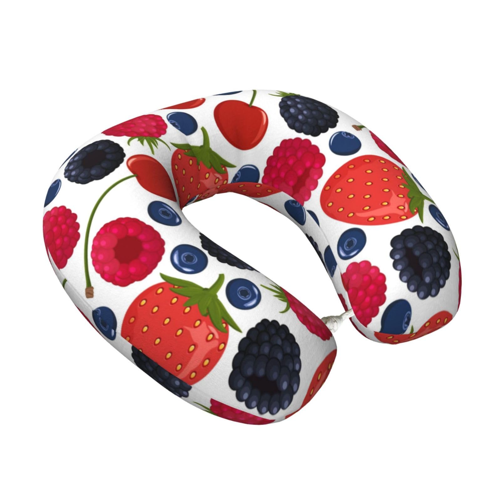 LKYMOH Falling Ripe Berries Raspberries, Travel Neck Pillow U-Shaped Memory Neck Support Soft Comfortable With Washable Cover For Airplane Car Traveling and Office