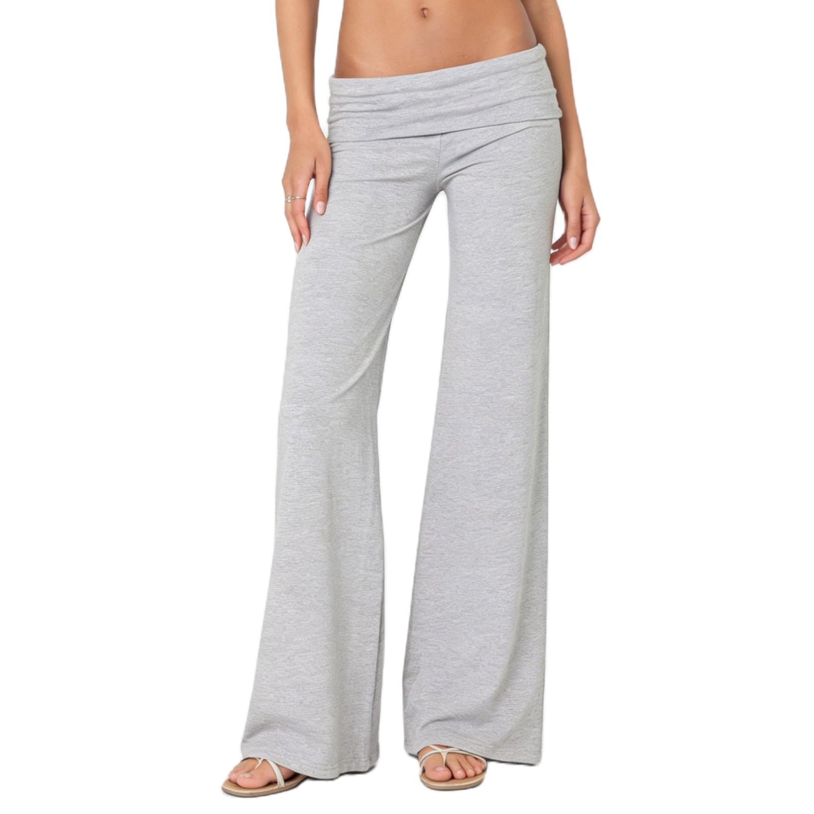 FOMOYUU Lounge Yoga Pants for Women Fold Over Low Waist Wide Leg Sweatpants Flare Leggings Bell Bottoms Y2K Foldover Pants