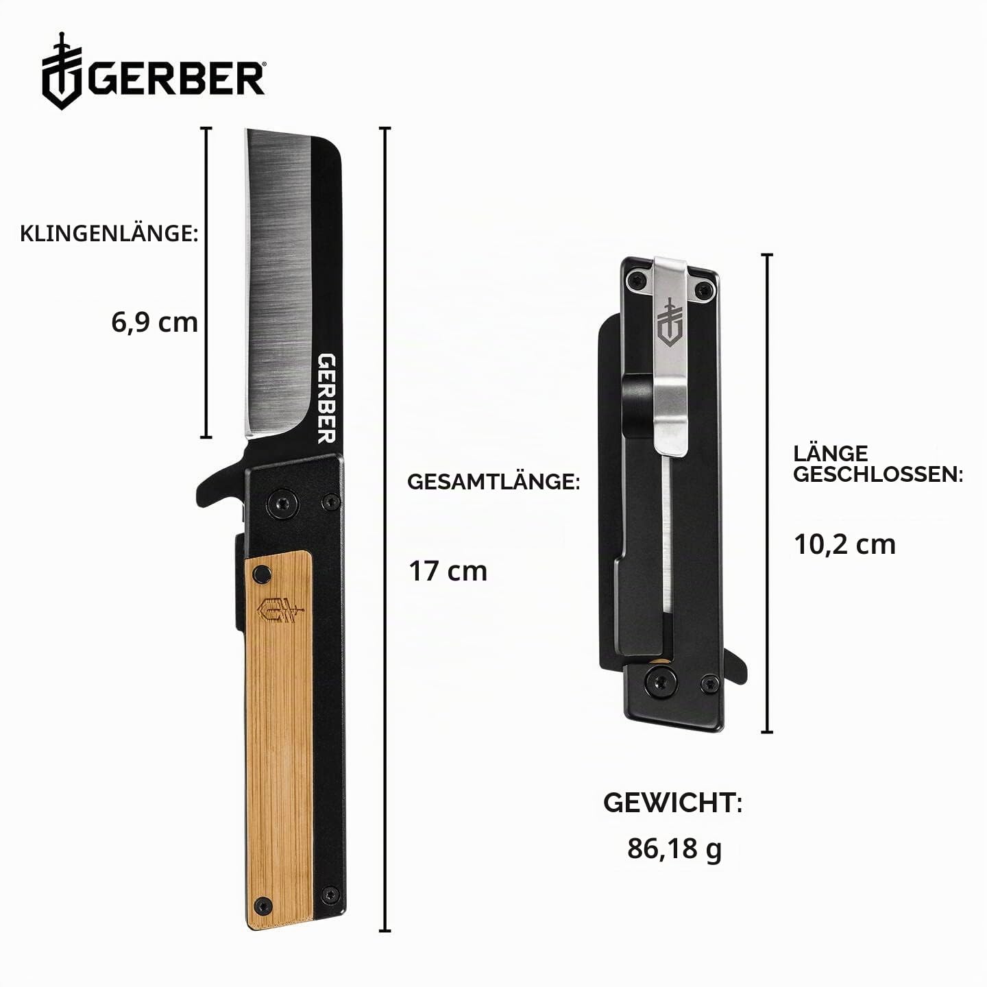 Gerber Taschenklappmesser, Klingenlänge: 6,86 cm, Quadrant, Bambus-Design