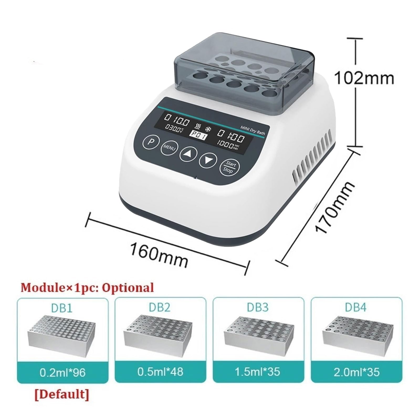 Mini incubadora de baño seco, baño de agua digital, termostato de laboratorio de temperatura constante para tubos de 0,2 ml, 0,5 ml, 1,5 ml, 2 ml, bloque de calefacción de laboratorio - MDB100C