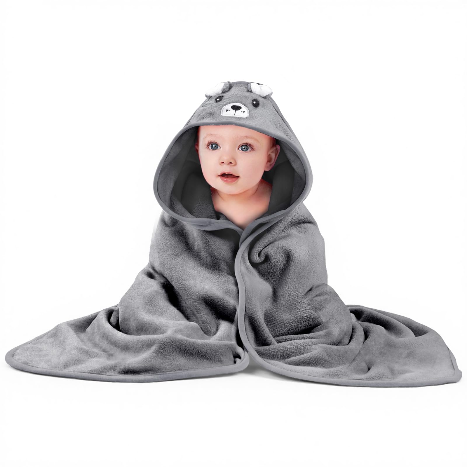 DiULi Baby Handtuch Kapuze, Babyhandtuch mit Kapuze 80x80cm aus Korallenvlies, Kapuzenhandtuch Tiermuster für Neugeborene und Babys 0-2 Jahre, Grizzlybär