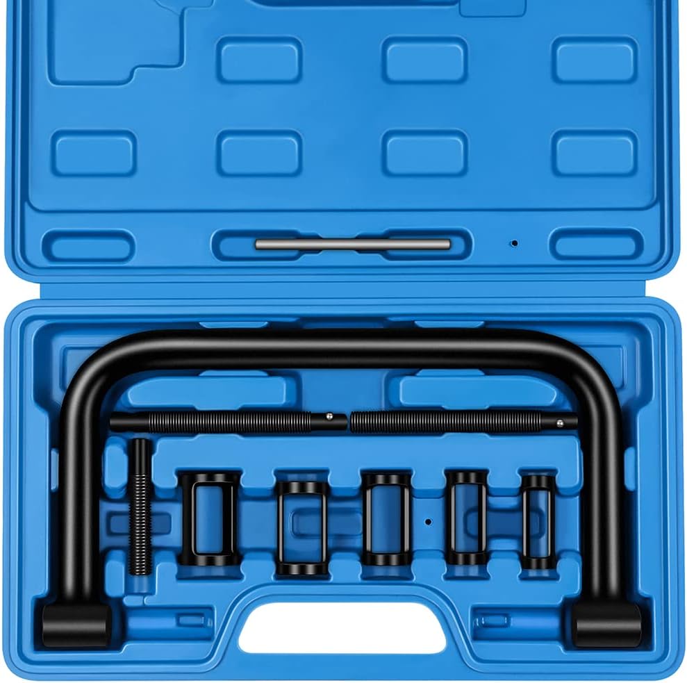 Valve Spring Compressor, 10pcs Valve Spring Removal Tool with Solid C Clamp, 5pcs Collet Pusher Adapters for Motorcycle, ATV, Car, Small Engine Vehicle Equipment