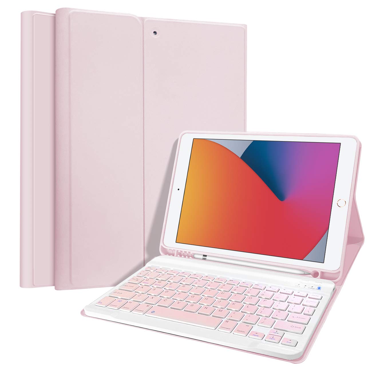 Photo 1 of DUNNO Keyboard Case for iPad 9th Gen(2021)/ 8th Gen(2020)/ 7th Gen(2019) 10.2 Inch with Pencil Holder, Slim Smart Cover with Magnetically Detachable Wireless Keyboard for iPad 10.2” (Pink)