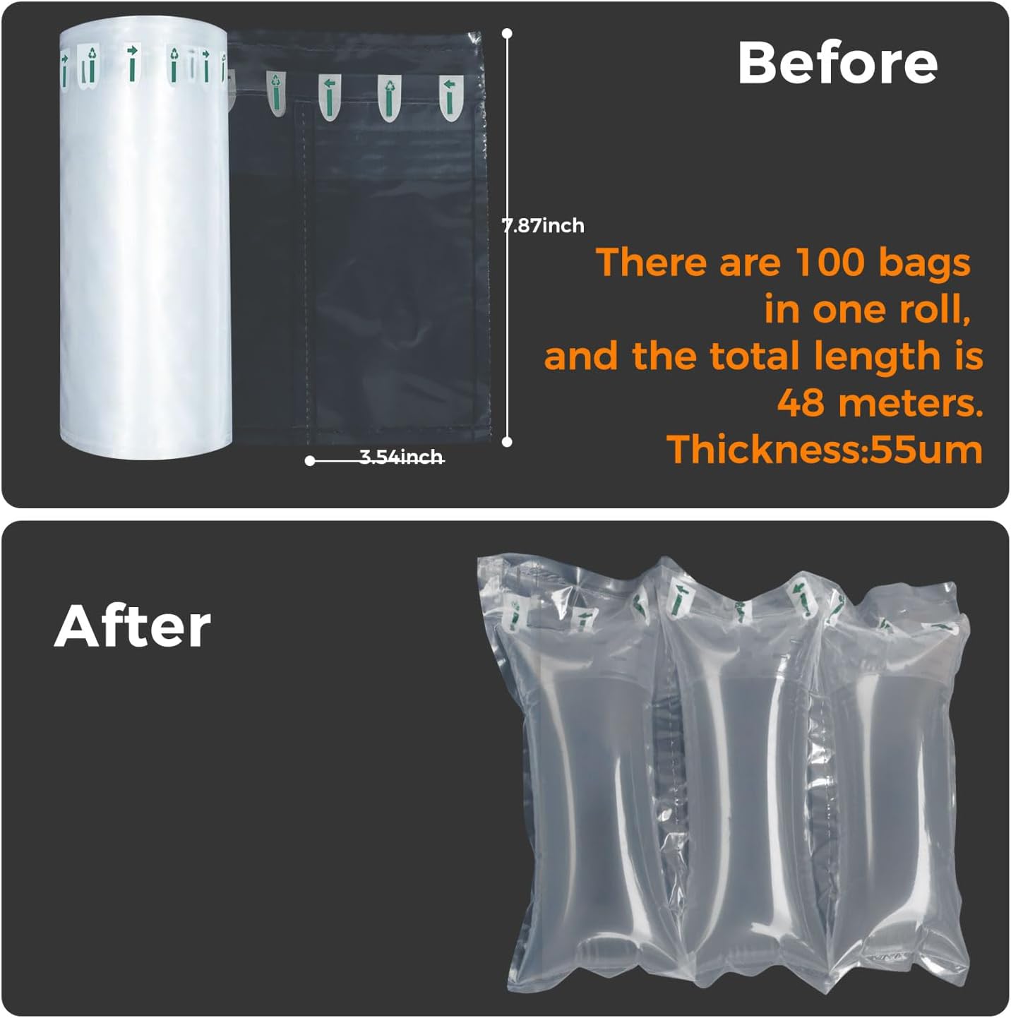 400 Count Air Pillows for Shipping with Pump - Inflatable Air Pillow Packaging for Boxes, 3.54" x 7.87" Shipping Supplies, Packing Materials Alternative to Bubble Wrap/Packing Peanuts