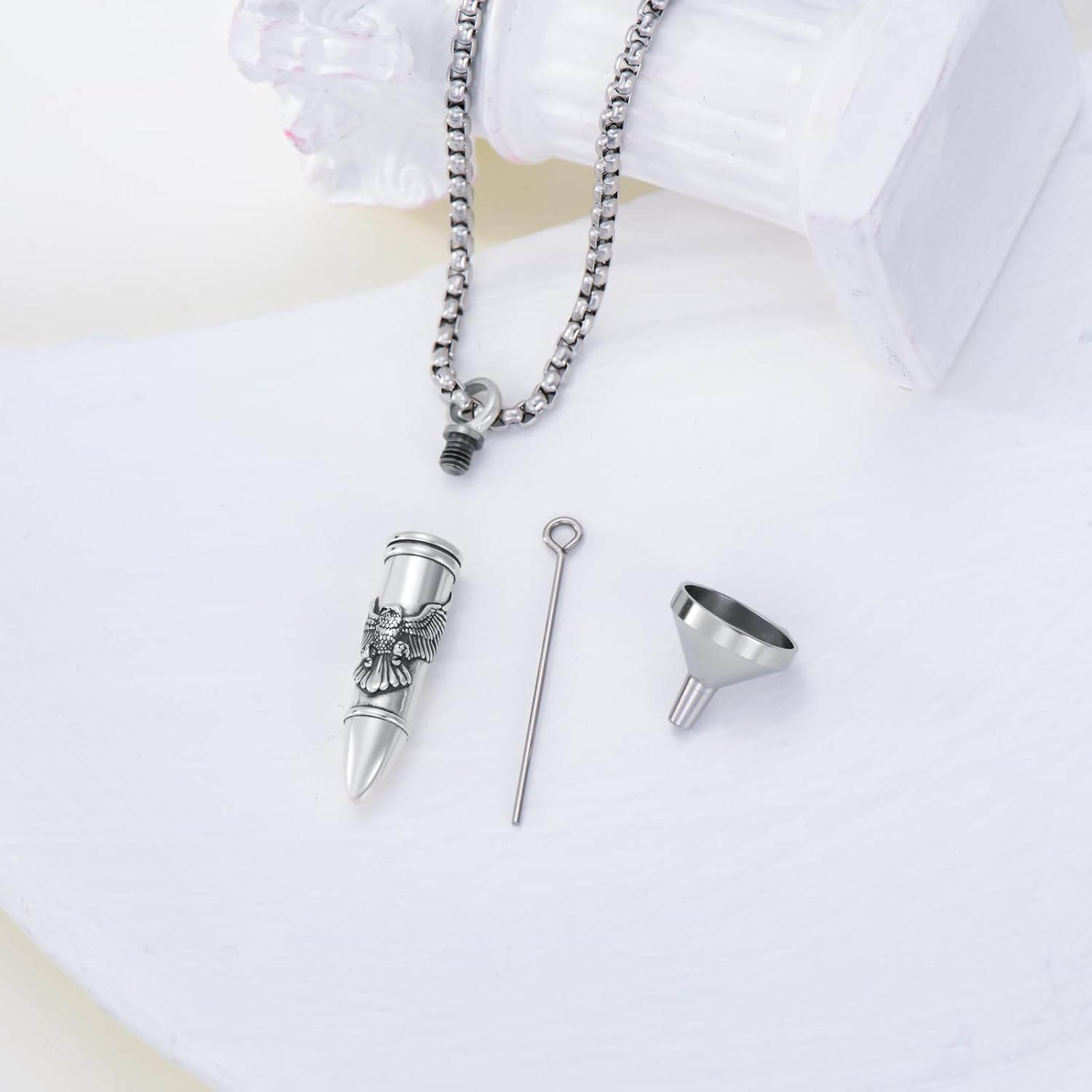 PELOVNY Bullet Urn Necklace 925 Sterling Silver Eagle/Phoenix/Skull/Hummingbird/Wolf/Music/Scorpion Pendant Ashes Jewelry for Anniversary Birthday Christmas Gifts Men Women - Image 7