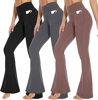 3 Packs Leggings with Pockets for Women, Soft High Waisted Tummy Control Workout Yoga Pants