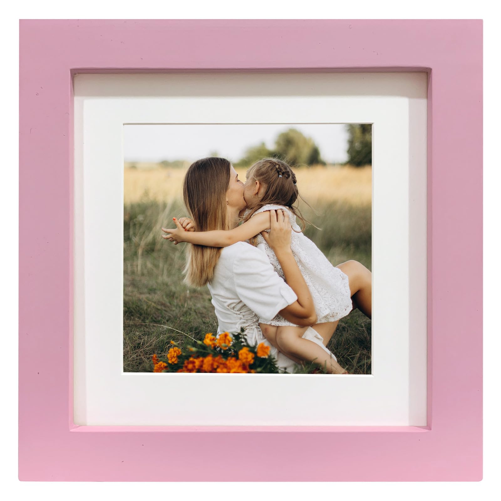 LEKAIYA 6x6 Pink Picture Frames, Square Solid Wood Photo Frame for Tabletop or Wall Mounting