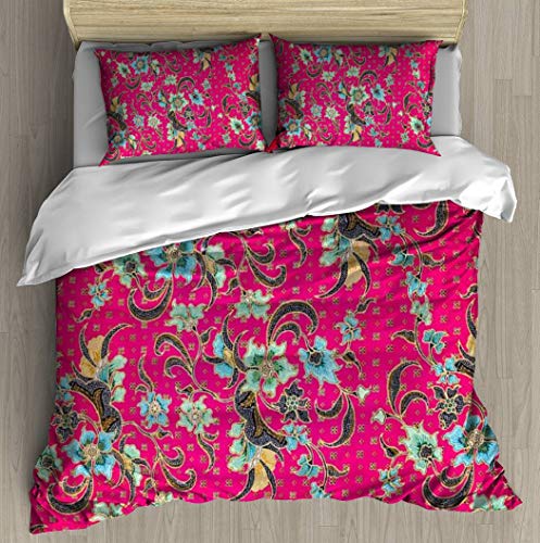 Duvet Cover Set Batik Sarong Pattern Background in Thailand Traditional Bedding Set Comforter Cover with Zipper Closure, Bed Quilt Cover Pillow Case for Girls Boys, 3 Piece Set