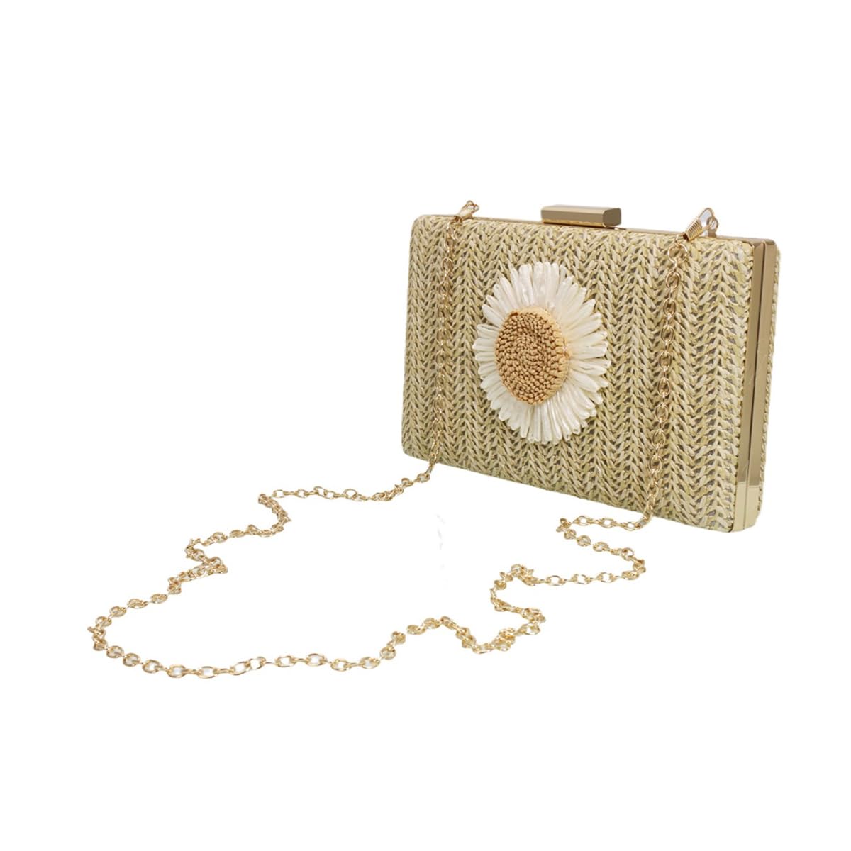 WuDiaoer Sunflower Straw Clutch Purse for Women Summer Beach Purse Floral Woven Evening Clutch for Formal Party Travel, Beige Brown