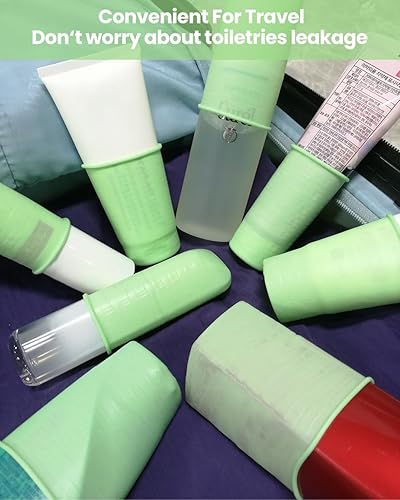 Miniatura 6 de Paquete de 8 fundas de silicona para artículos de tocador de viaje, paquete de 2 perfumes de viaje recargables, reutilizables, fundas de botellas de