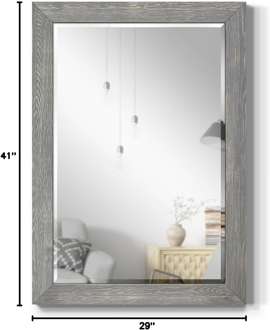 Wexford Home Gray Rustic Mirror Rectangular Barnwood Framed Wall Mirror for Home Decor, Vertical or Horizontal Hanging, 41x29
